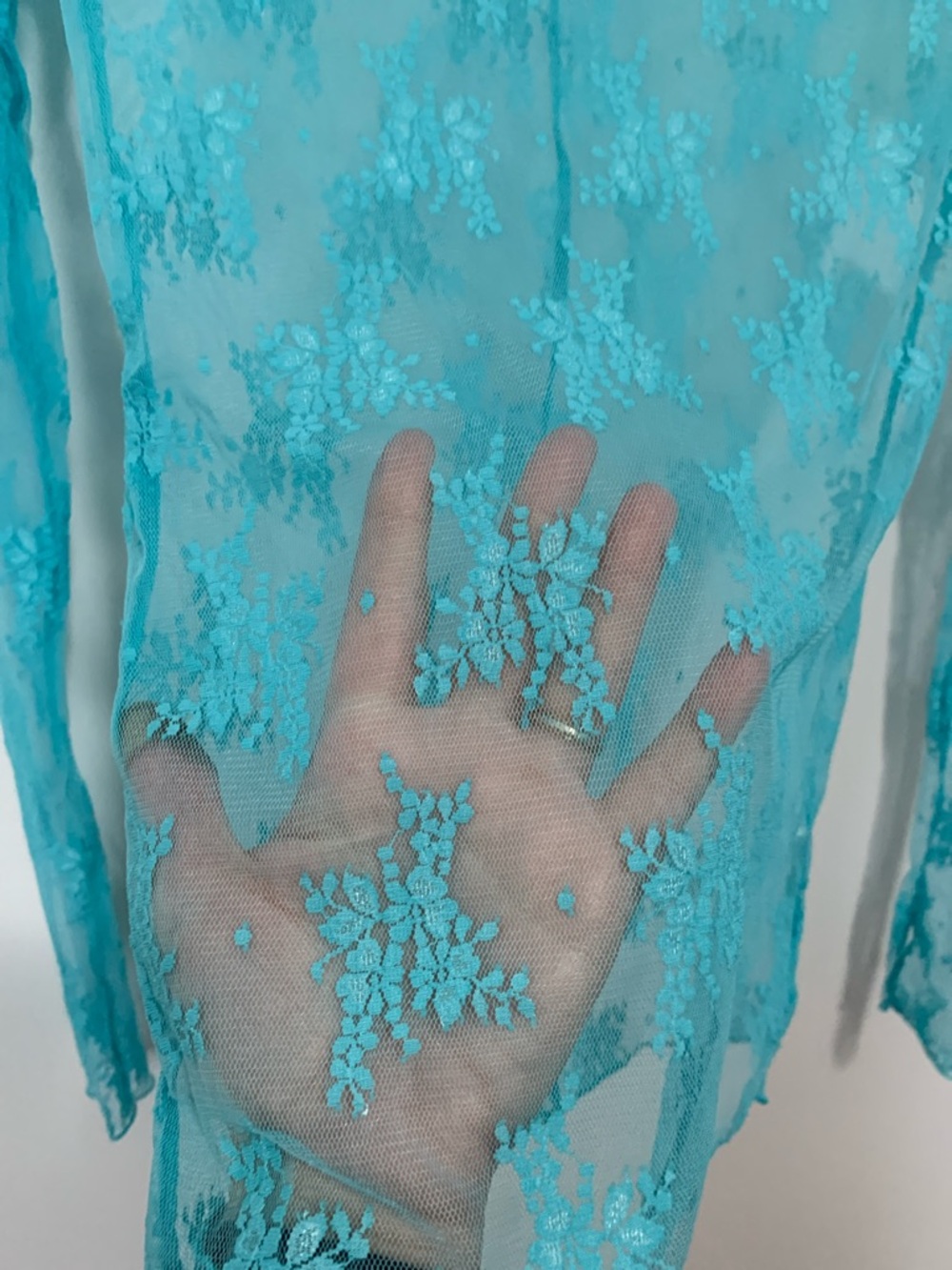 Free People Lady Lux Lace Layering Top NWT Aqua Fur Turquoise - Picture 4 of 5